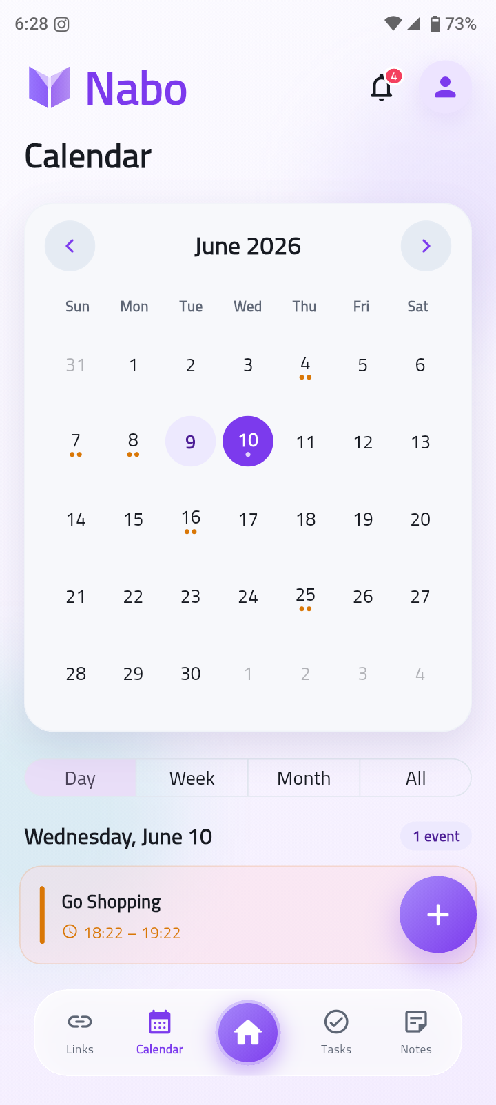 Nabo Calendar screen