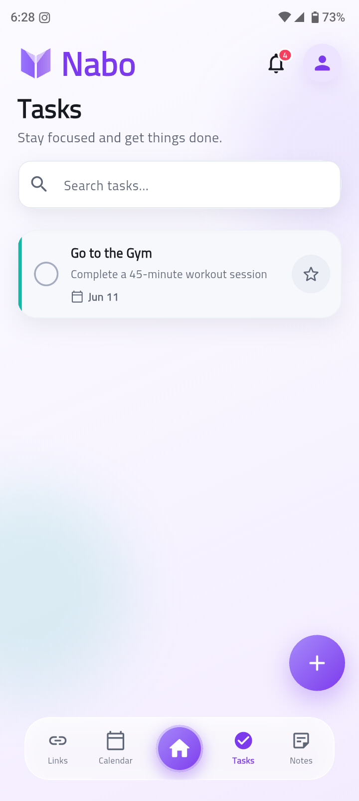 Nabo Tasks screen